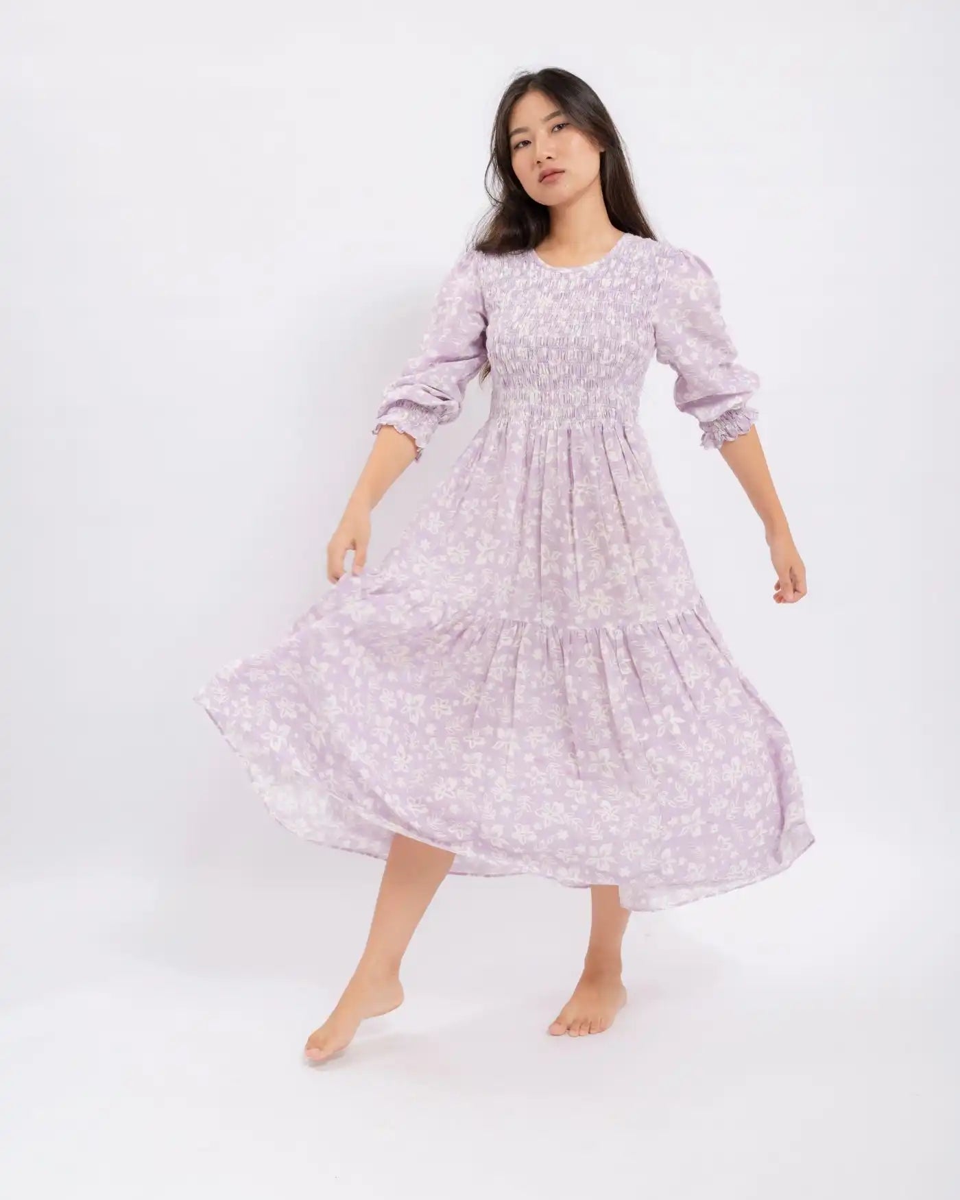 Shadowbloom Midi Length Dress (Lilac)