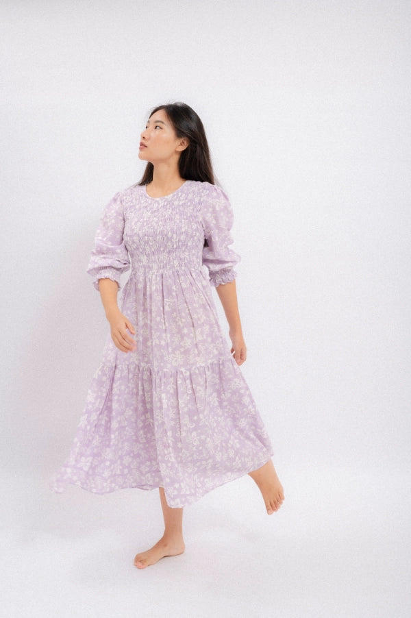 Shadowbloom Midi Length Dress (Lilac)