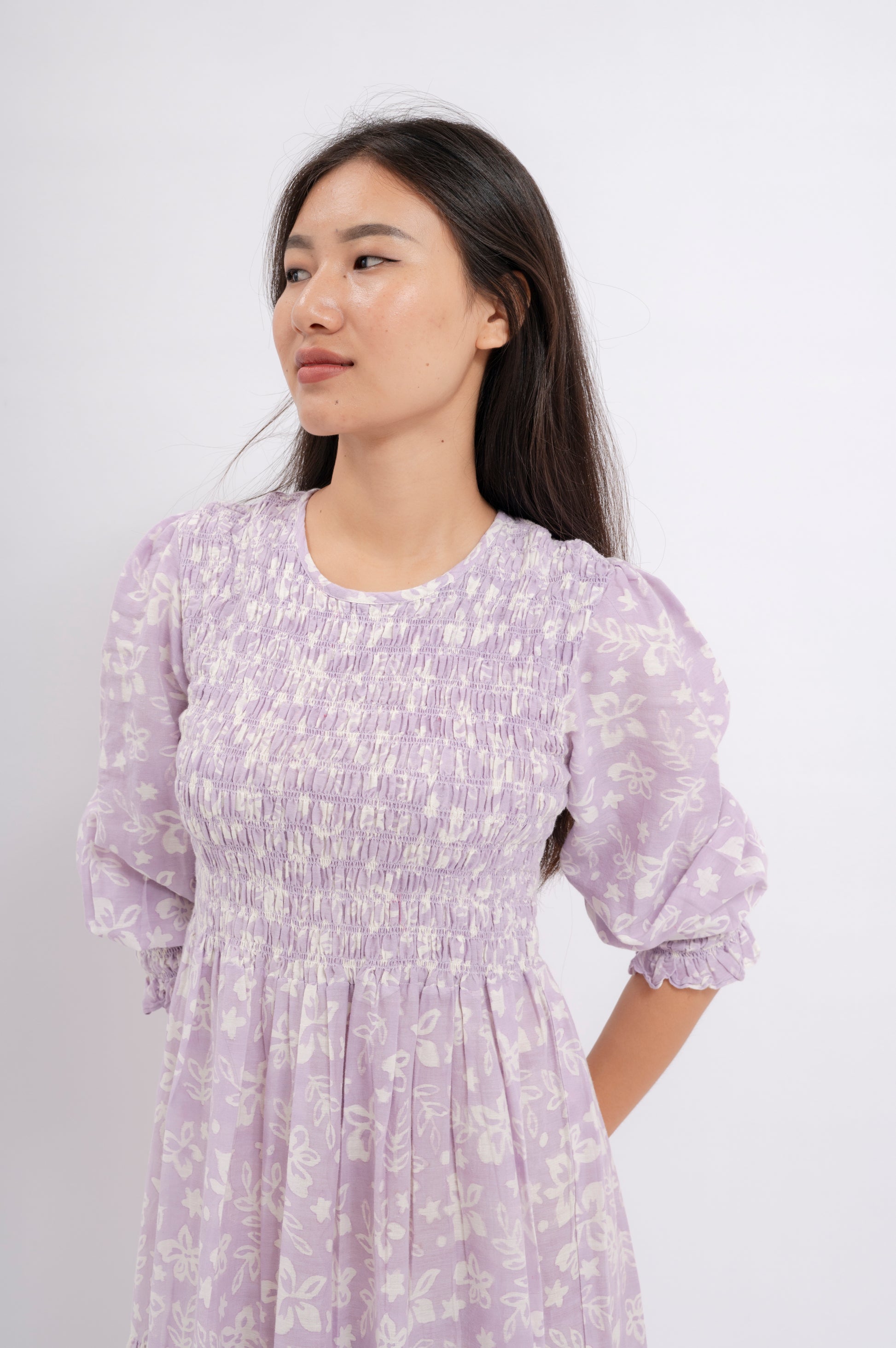 Shadowbloom Midi Length Dress (Lilac)