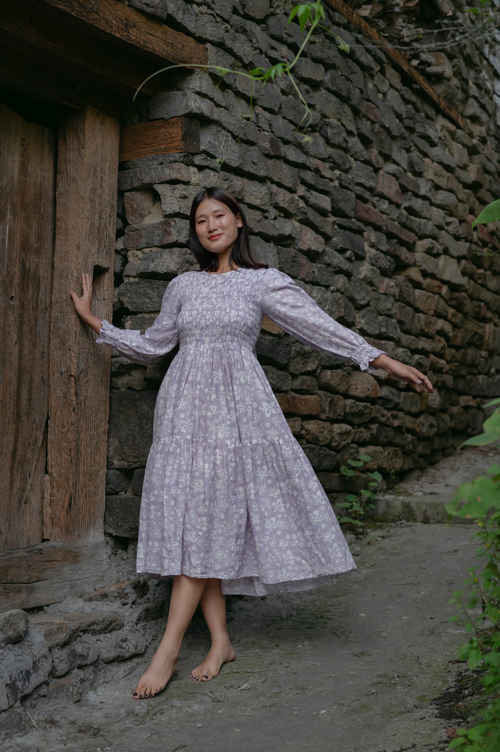 Shadowbloom Midi Length Dress (Lilac)